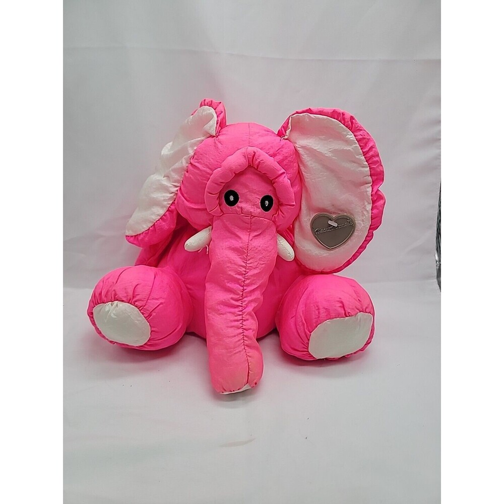 Heartwarmers Pink Nylon Elephant Plush with Plastic Tag 9" 1993 Vintage Summit